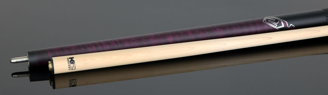 K2 KLCPL Pool Cue with Leather Wrap - Matte Purple-Stained Maple with 12.50mm LD Shaft