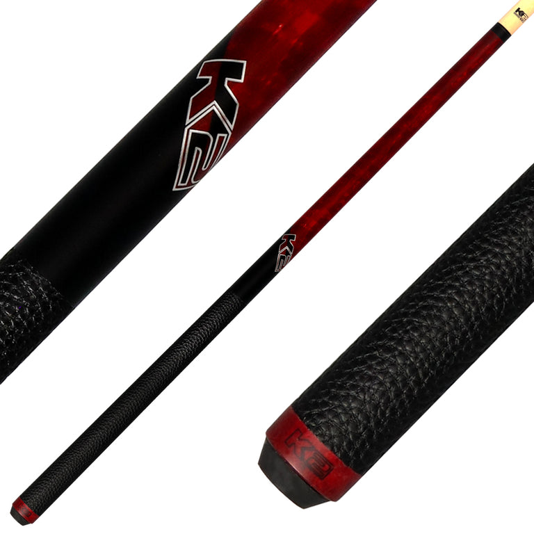 K2 KLCRD Pool Cue with Leather Wrap - Matte Red-Stained Maple with 12.50mm LD Shaft