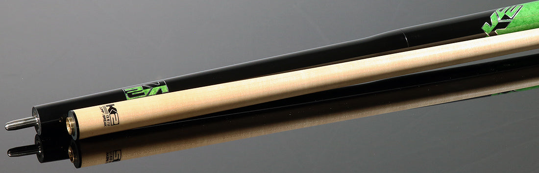 K2 Black and Green Curly Maple 6 in 1 No Wrap Break/Jump Pool Cue