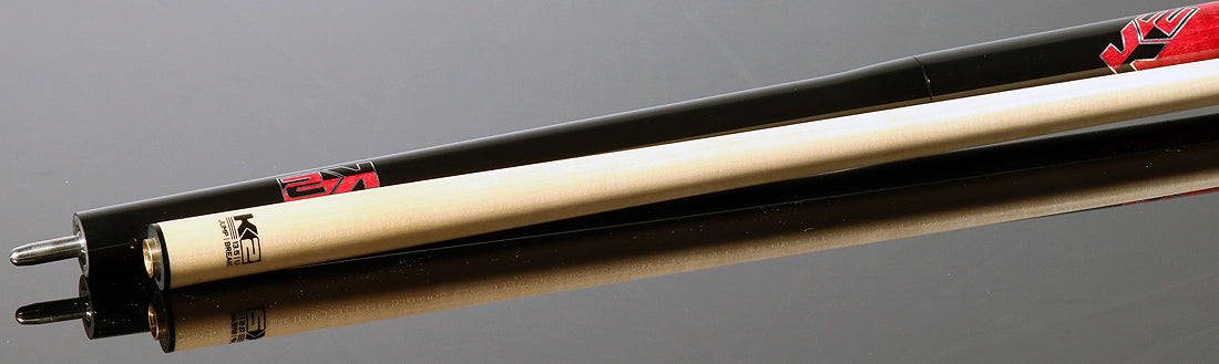 K2 Black with Red Curly Maple 6 in 1 No Wrap Break/Jump Pool Cue