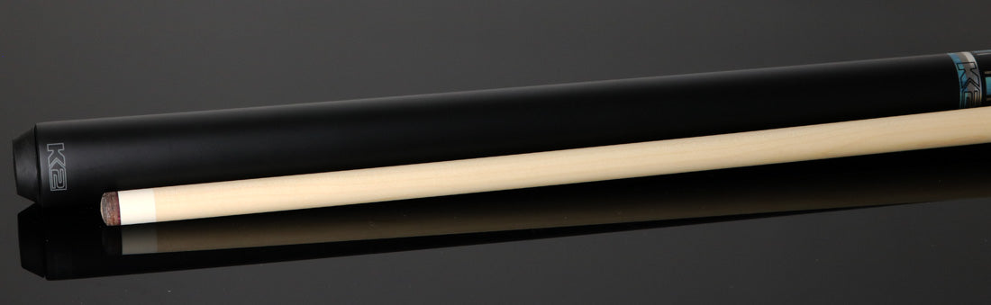 K2 KLLE1N No Wrap Graphic Pool Cue - Matte Gray-Stained Maple and Blue Points with 12.50mm LD Shaft