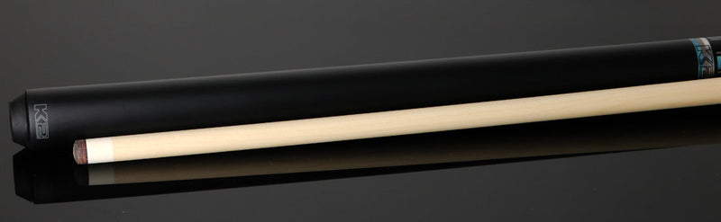 K2 KLLE1N No Wrap Graphic Pool Cue - Matte Gray-Stained Maple and Blue Points with 12.50mm LD Shaft