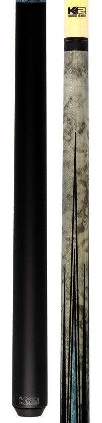 K2 KLLE1N No Wrap Graphic Pool Cue - Matte Gray-Stained Maple and Blue Points with 12.50mm LD Shaft