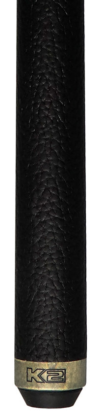 K2 KLLE1W Graphic Pool Cue with Leather Wrap - Matte Gray-Stained Maple and Blue Points Leather Wrap Pool Cue with 11.75 LD Shaft