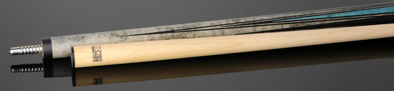 K2 KLLE1W Graphic Pool Cue with Leather Wrap - Matte Gray-Stained Maple and Blue Points Leather Wrap Pool Cue with 11.75 LD Shaft