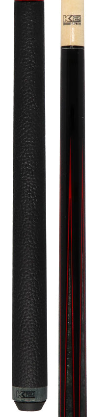 K2 KLLE2W Leather Wrap Pool Cue - Black Painted Maple and Gray/Red Points Graphic with 11.75mm LD Shaft