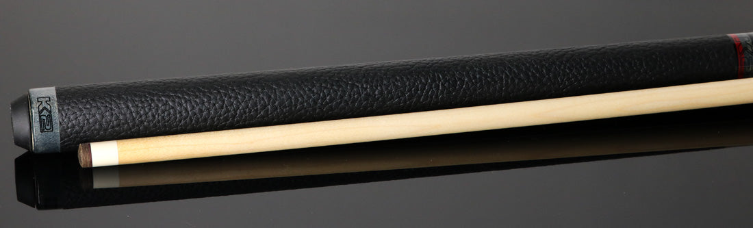 K2 KLLE2W Leather Wrap Pool Cue - Black Painted Maple and Gray/Red Points Graphic with 11.75mm LD Shaft