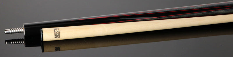 K2 KLLE2W Leather Wrap Pool Cue - Black Painted Maple and Gray/Red Points Graphic with 11.75mm LD Shaft