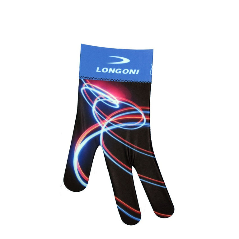 Longoni Left Hand Billiard Glove - Blue/Red Neon Swirls