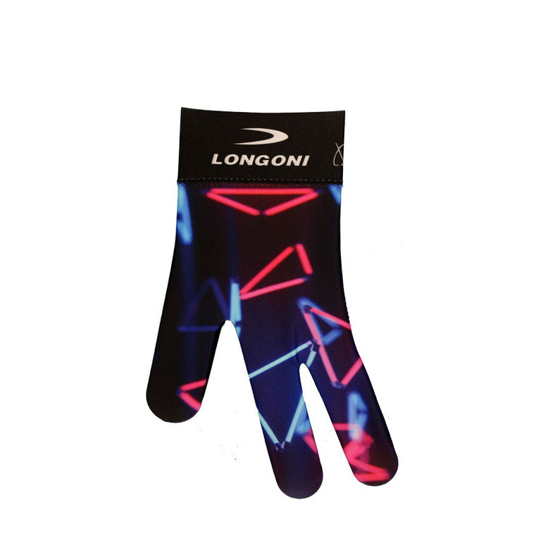 Longoni Left Hand Billiard Glove - Blue/Pink Neon Triangles