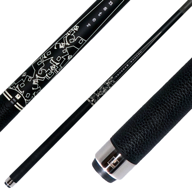Little Monster Matte Black with 2 White Points Graphics Play Cue with Leather Wrap and Carbon Fiber Shaft