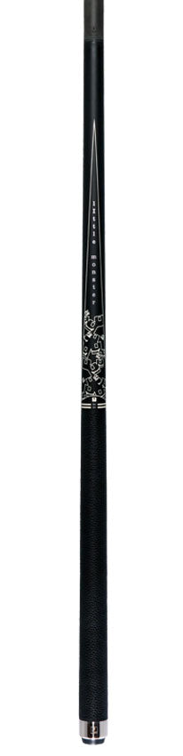 Little Monster Matte Black with 2 White Points Graphics Play Cue with Leather Wrap and Carbon Fiber Shaft
