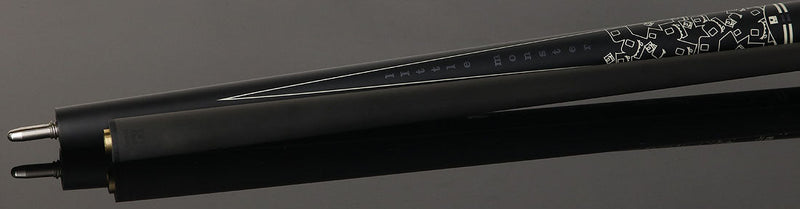 Little Monster LMPQ2SW No Wrap Play Cue with Carbon Fiber Shaft - Matte Black with 2 White Points Graphics
