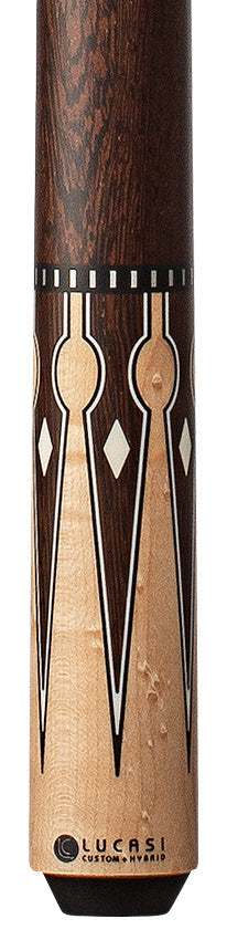 Lucasi Custom LZC56 Wrapless Cue Pool - Matte Birdseye Maple and Black Palm/Imitation Bone