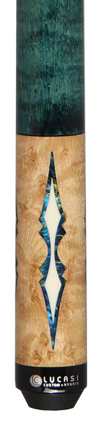 Lucasi Zero Flexpoint Natural Birdseye Maple with 4 Aquamarine Inlays and Teal Stained Birdseye Maple Wrapless Pool Cue - LZC59