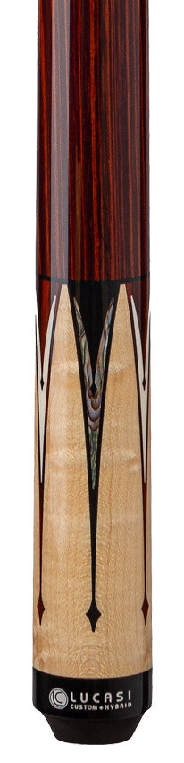 Lucasi Custom LZC63 Wrapless Pool Cue - Natural Birdseye Maple with Black / White and Mother of Pearl Inlays