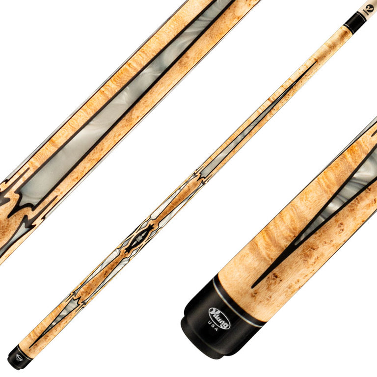 Viking MT0804 Motore Series Play Cue - Khaki-Stained Birdseye Maple with 40 Black and White Premium Pearl Inlays