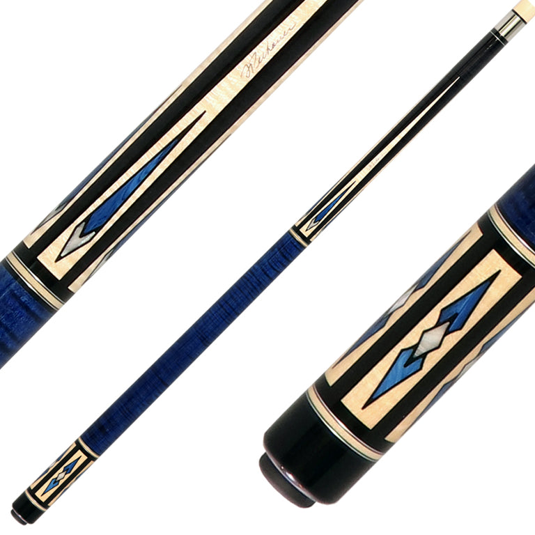 Pechauer P10R Pro R Series No Wrap Pool Cue - Ebony-Stained Maple with Maple Points and Blue Stained Maple Wrap Section