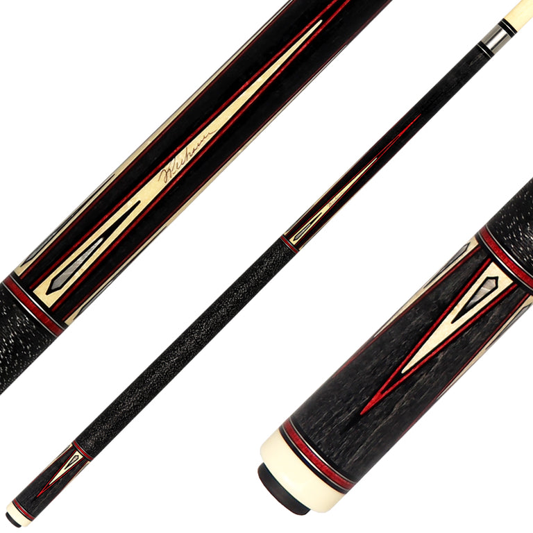 J Pechauer P15R Pro Series Pool Cue - Smoke Stain with Red Framed Maple Points