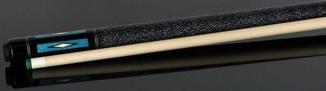 J Pechauer P18R Pro R Series  Pool Cue - Ebony-Stained Maple with Aqua Exotic Points and Sim. Ivory Inlays with Irish Linen Wrap
