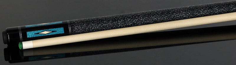 J Pechauer P18R Pro R Series  Pool Cue - Ebony-Stained Maple with Aqua Exotic Points and Sim. Ivory Inlays with Irish Linen Wrap