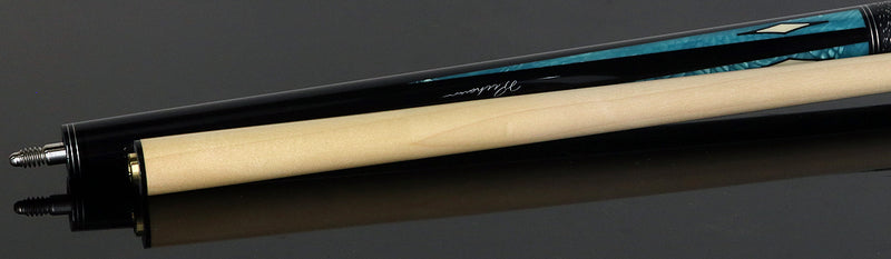 J Pechauer P18R Pro R Series  Pool Cue - Ebony-Stained Maple with Aqua Exotic Points and Sim. Ivory Inlays with Irish Linen Wrap