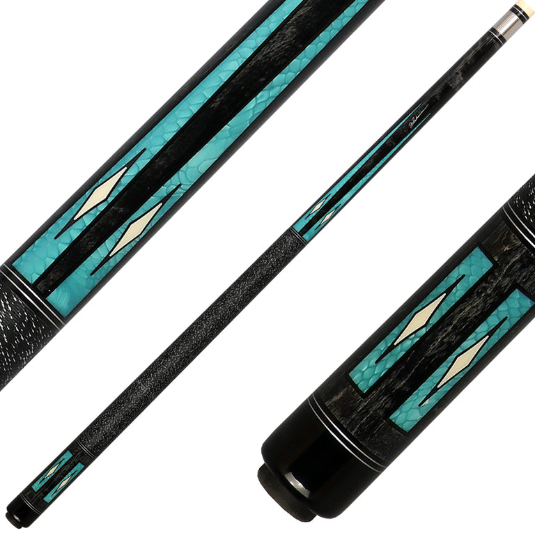 J Pechauer P20C-AQ Pro Series Pool Cue - Charcoal Stain with Aquamarine Avorion Points