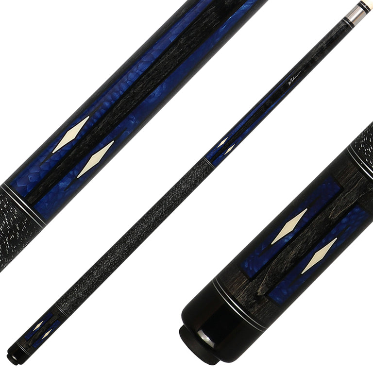 J Pechauer P20C-B Pro Series Pool Cue - Charcoal Stain with Blue Avorion Points