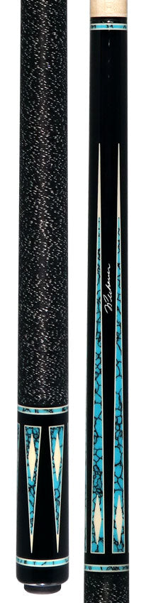 J Pechauer P20R Pro R Series Pool Cue - Ebony - Stained Maple with Sim. Ivory Framed Turquoise Points with Irish Linen Wrap