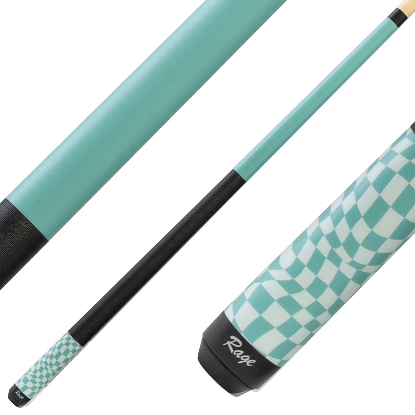 Rage RG07 Pool Cue with Pressed Nylon Wrap - Sky Blue Warped Checkers