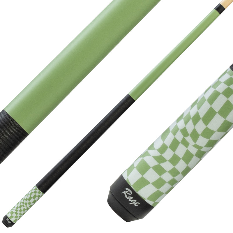 Rage RG08 Pool Cue with Pressed Nylon Wrap - Lime Green Warped Checkers