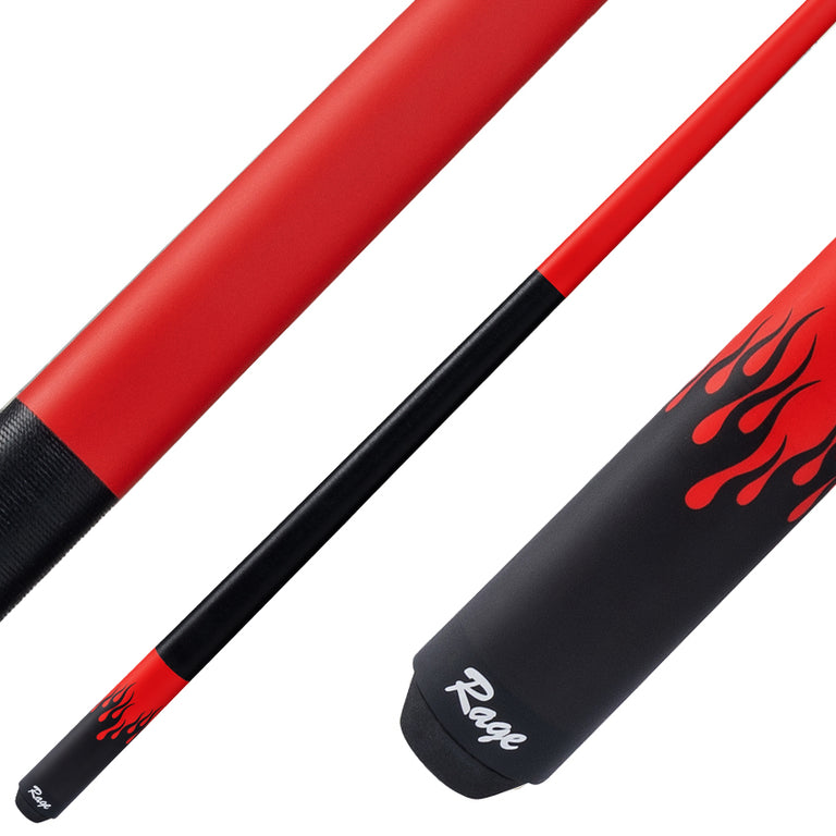 Rage RG51 Pool Cue with Black Linen Wrap - Matte Red Forearm and Black Flames