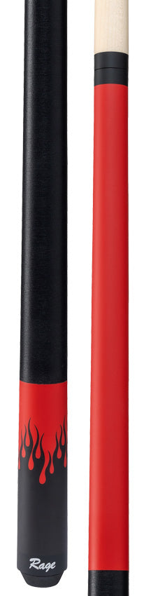 Rage RG51 Pool Cue with Black Linen Wrap - Matte Red Forearm and Black Flames