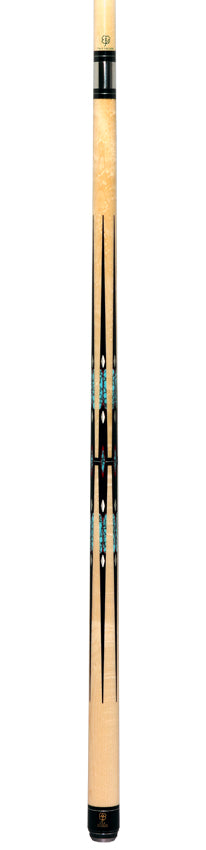 McDermott H1050 H-Series No Wrap Pool Cue - Birdseye Maple Forearm with Black/Turquoise/Pewter/Red Points