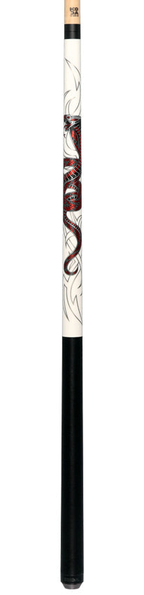 KODA White with Red Cobra Graphic Pool Cue with Linen Wrap