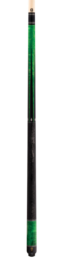 McDermott G514 G Series Pool Cue - Emerald Green-Stained Maple with Black Urethane Points and Lizard Leather Wrap