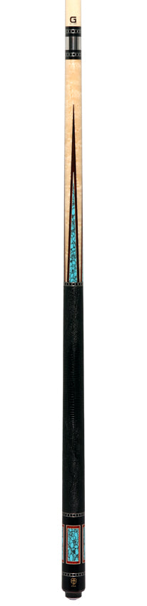 McDermott G607 G Series Pool Cue - Maple with 4 Turquoise / Cocobolo Points and Lizard Leather Wrap