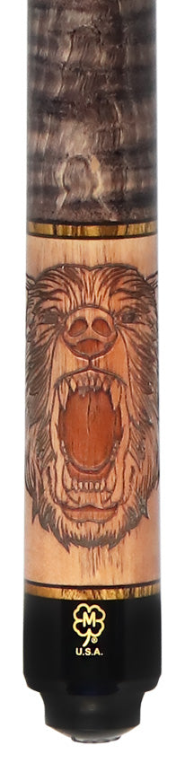 McDermott G339 G Series No Wrap Pool Cue - Wildfire 3D Grizzly Bear with Gray-Stained Maple Wrap Handle