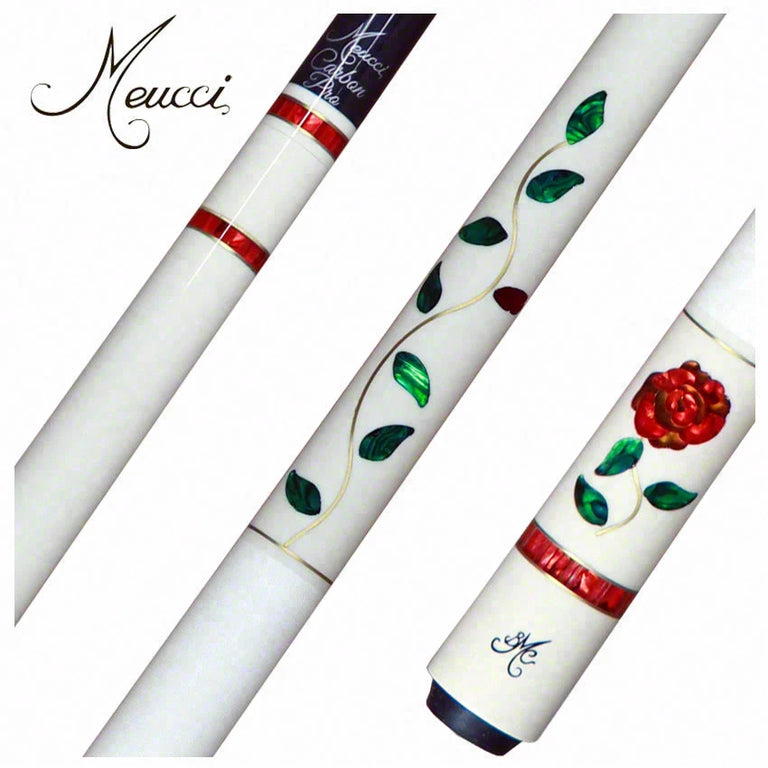 Meucci BMC White Glass Rose Pool Cue with Carbon Shaft - BMCGRWHC