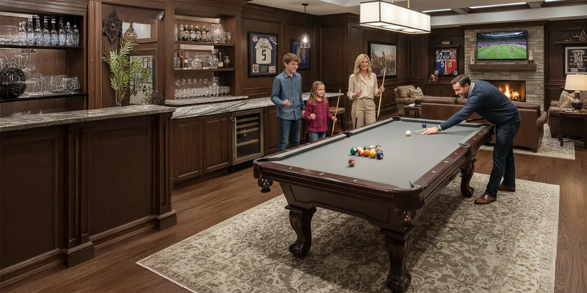 Family playing pool