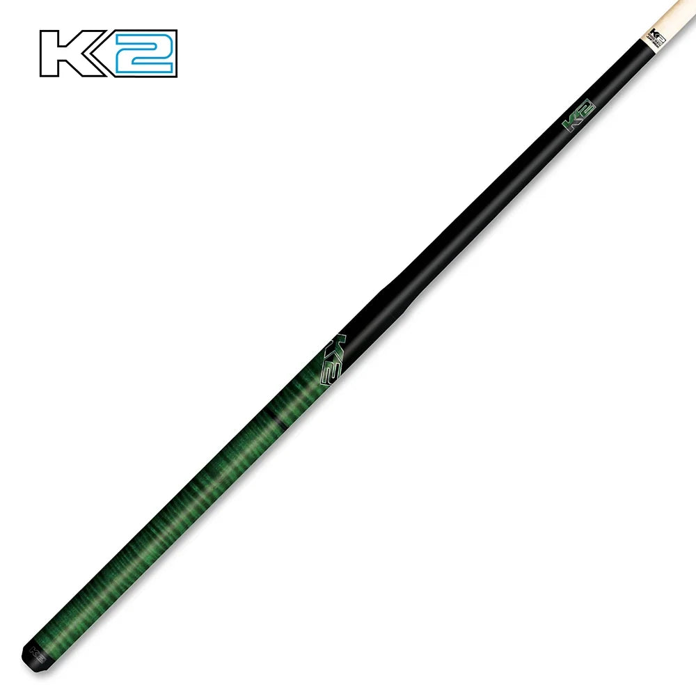 K2 Black and Green Curly Maple 6 in 1 No Wrap Break/Jump Pool Cue