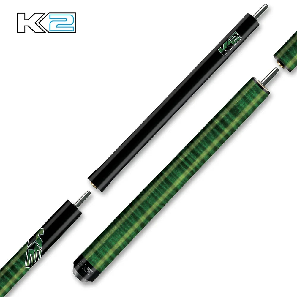 K2 Black and Green Curly Maple 6 in 1 No Wrap Break/Jump Pool Cue