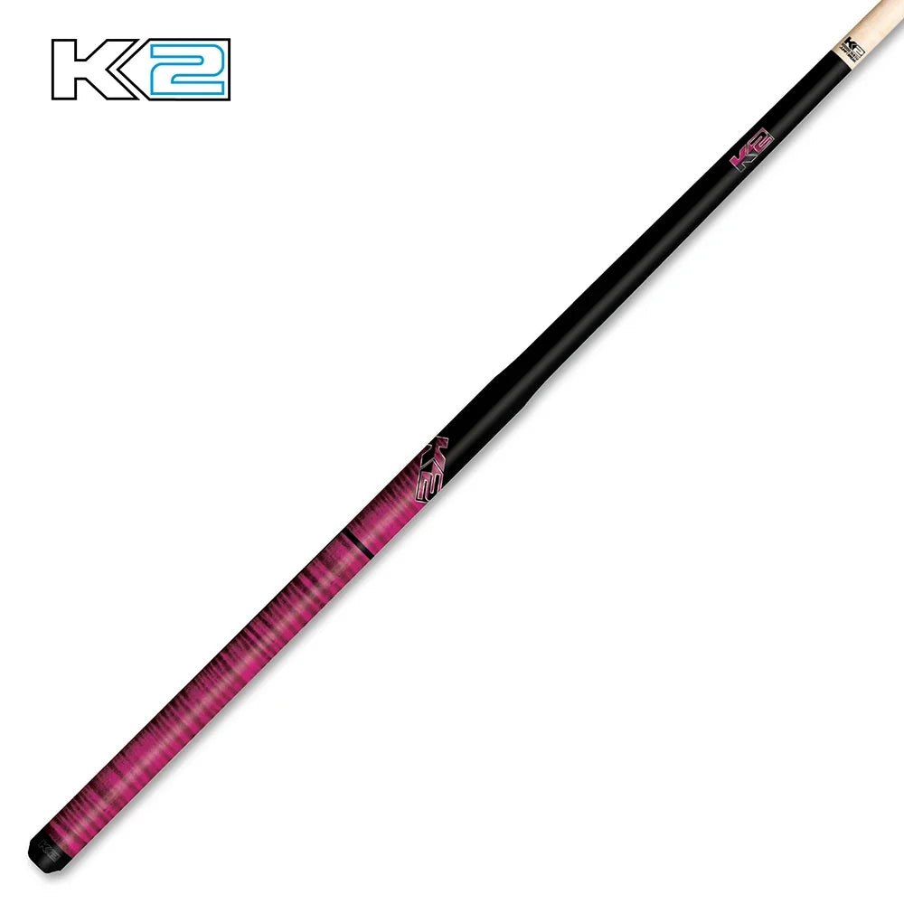 K2 Black Pink with Curly Maple 6 in 1 No Wrap Break/Jump Pool Cue