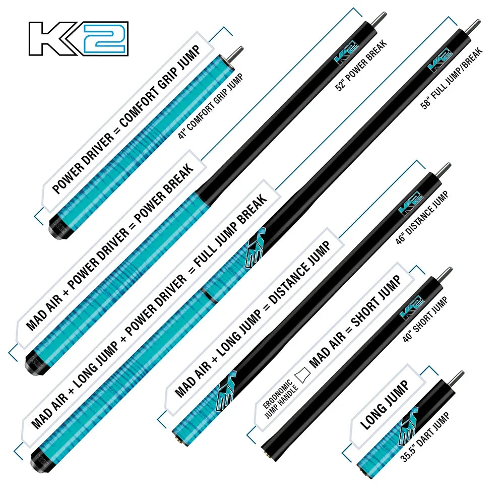 K2 Black with Purple Curly Maple 6 in 1 No Wrap Break/Jump Pool Cue