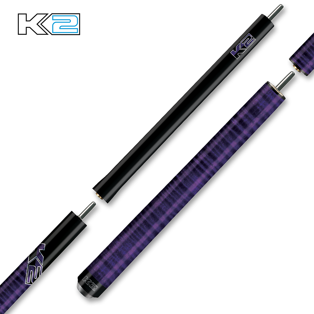 K2 Black with Purple Curly Maple 6 in 1 No Wrap Break/Jump Pool Cue
