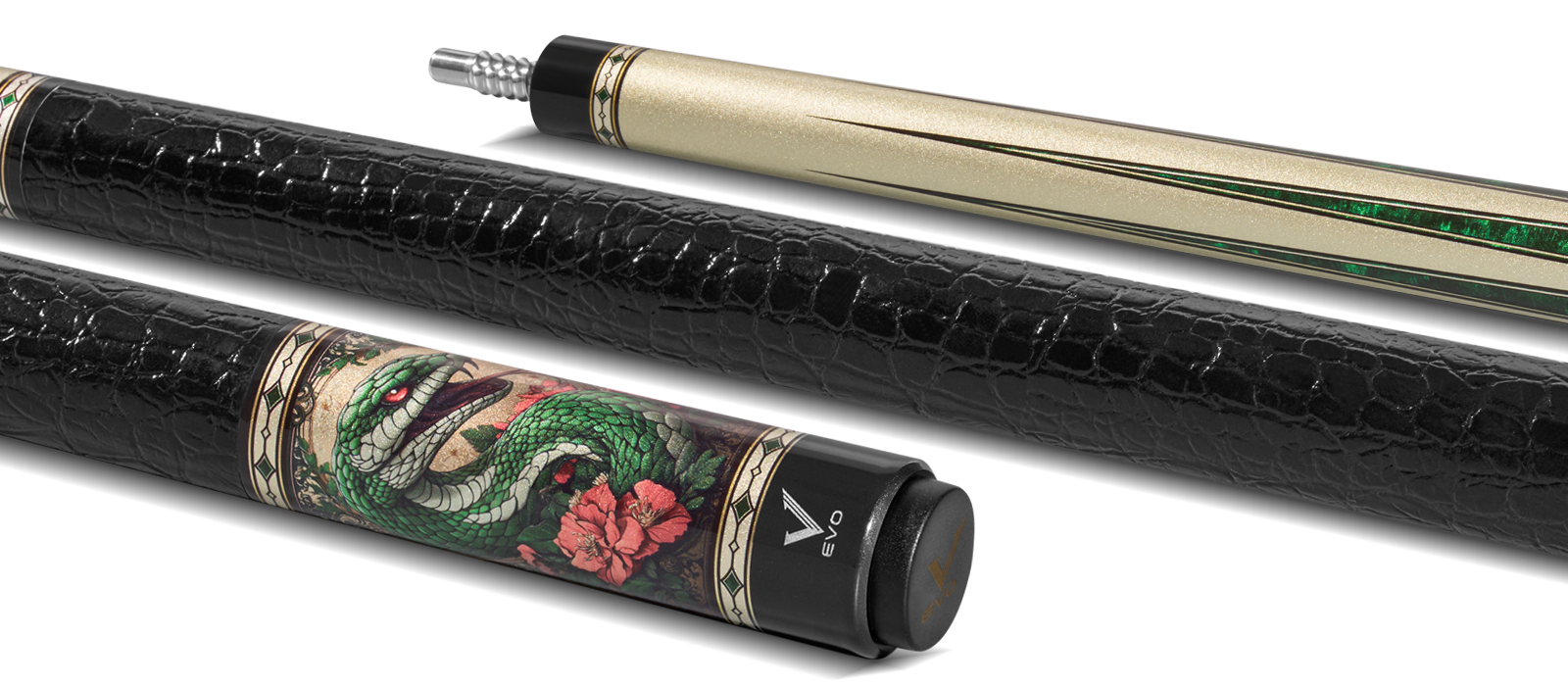EVO Beast Emerald Cobra Leather Wrap Pool Cue
