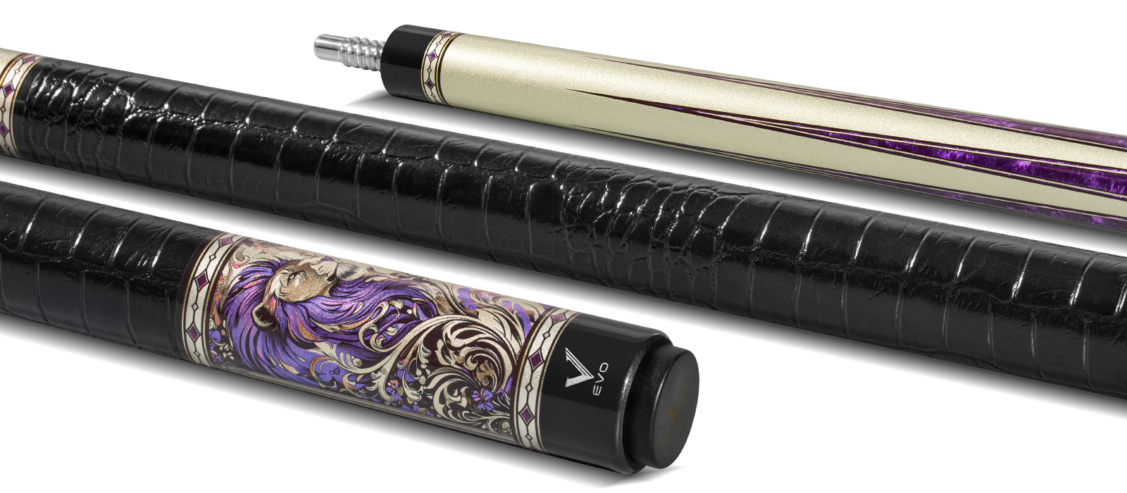 EVO Beast Amethyst Lion Leather Wrap Pool Cue