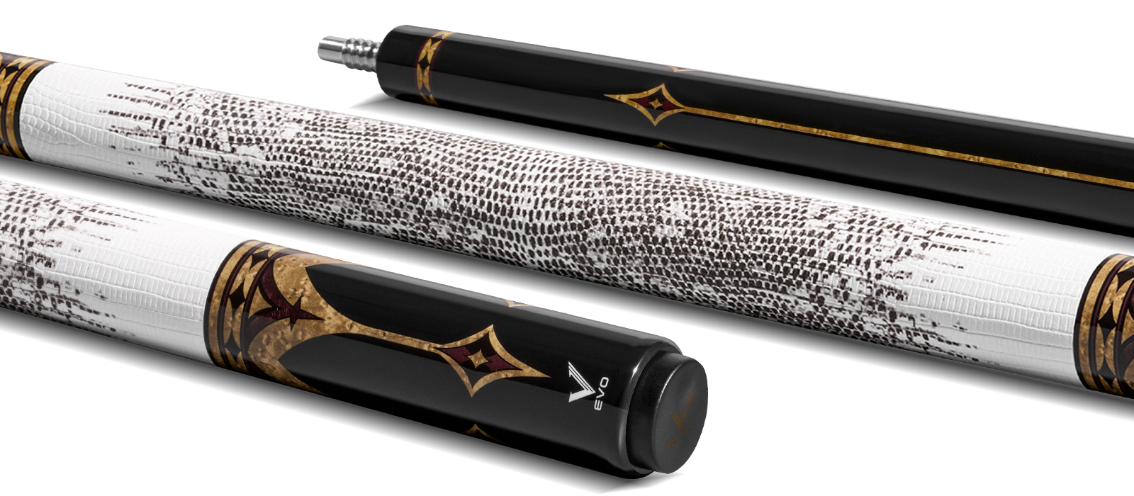 EVO Crown Royal Black Pool Cue with White Lizard Wrap