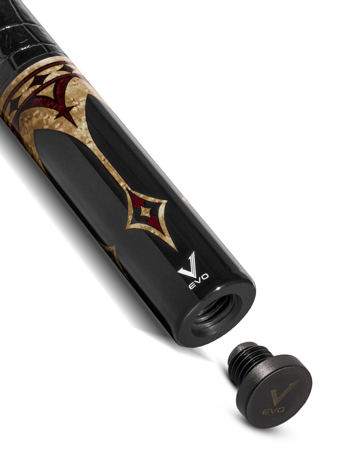 EVO Crown Royal Black Pool Cue with Black Crocodile Wrap
