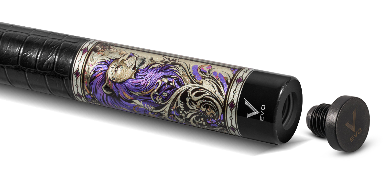 EVO Beast Amethyst Lion Leather Wrap Pool Cue
